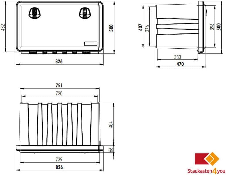 LKW Staukasten aus Kunststoff 826x500x470mm 127 ltr, Werkzeugkasten, Staubox, 127l Unterbaubox für N