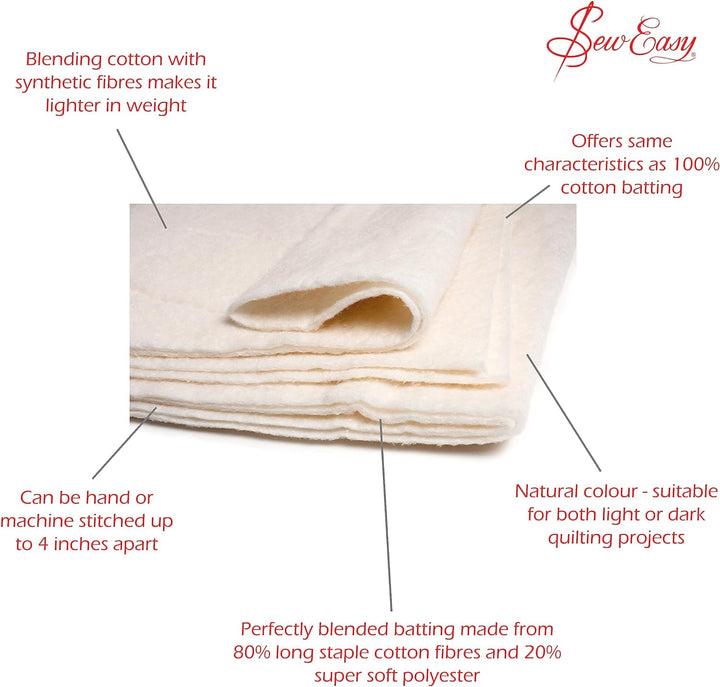 Sew Easy NLW.203 Wattierung, Baumwollmischung, 205.7 x 243.8cm 81 x 108” 205.7 x 243.8cm\ 81 x 108”