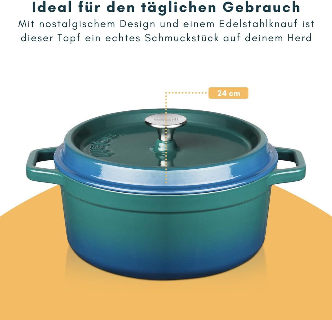 Sola Bräter mit Deckel Blau - ø 24 cm / 3.5 liter - Emaillierte Antihaftbeschichtung Blau ø 24 cm /
