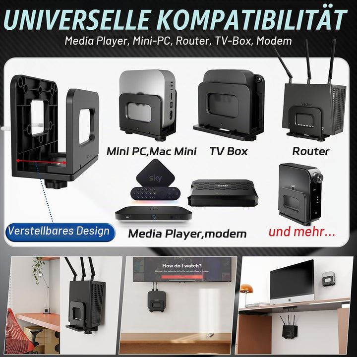 sciuU Universelle Verstellbare Wandhalterung für WLAN Router, TV Box &amp; Mini PC - VESA Halterung für
