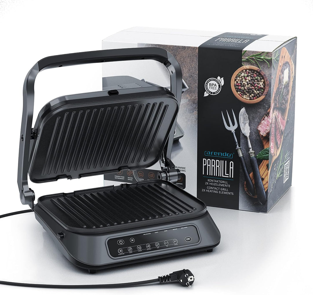 Arendo - Kontaktgrill - Elektrogrill - elektrischer Tischgrill mit Digitalsteuerung 1900 W - Sandwic