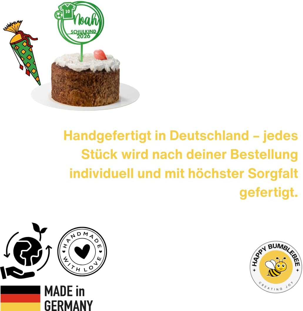 HappyBumblebee Cake Topper Einschulung Personalisiert – Herz, mit Name | Schulkind 2026 · Tortendeko