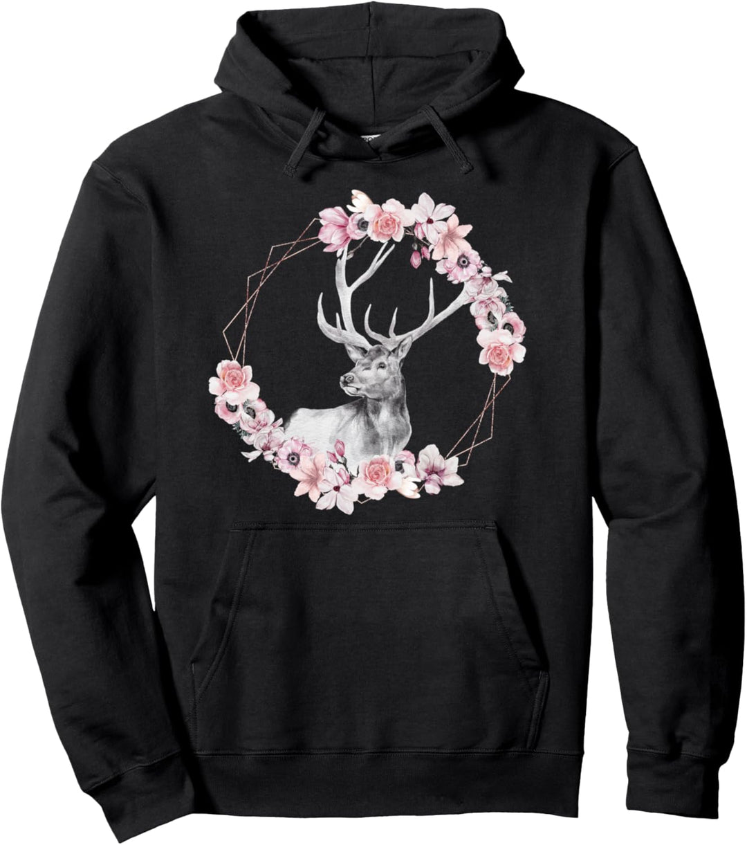 Hirsch Mit Blumen Waldtier Hirschkuh Geweih Jagd Kinder Reh Pullover Hoodie