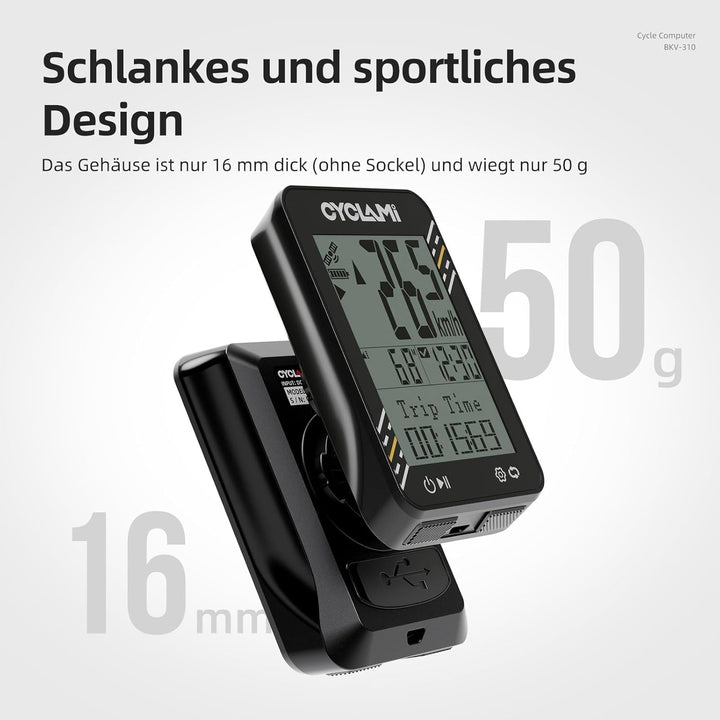 Fahrradcomputer Wireless – 5-Satelliten-GPS-Fahrradtacho und Kilometerzähler – 2,4-Zoll-Display, auc