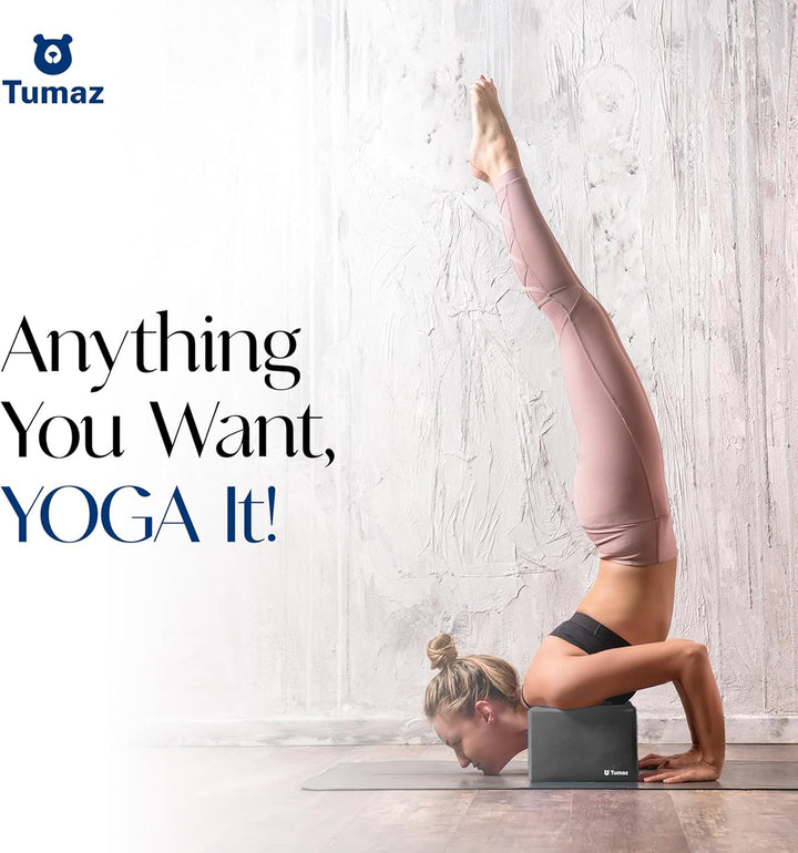Tumaz Yoga Block 2er Set mit Yoga Gurt [240 cm] - Yoga Blöcke Eva-Schaum mit hoher Dichte und gering