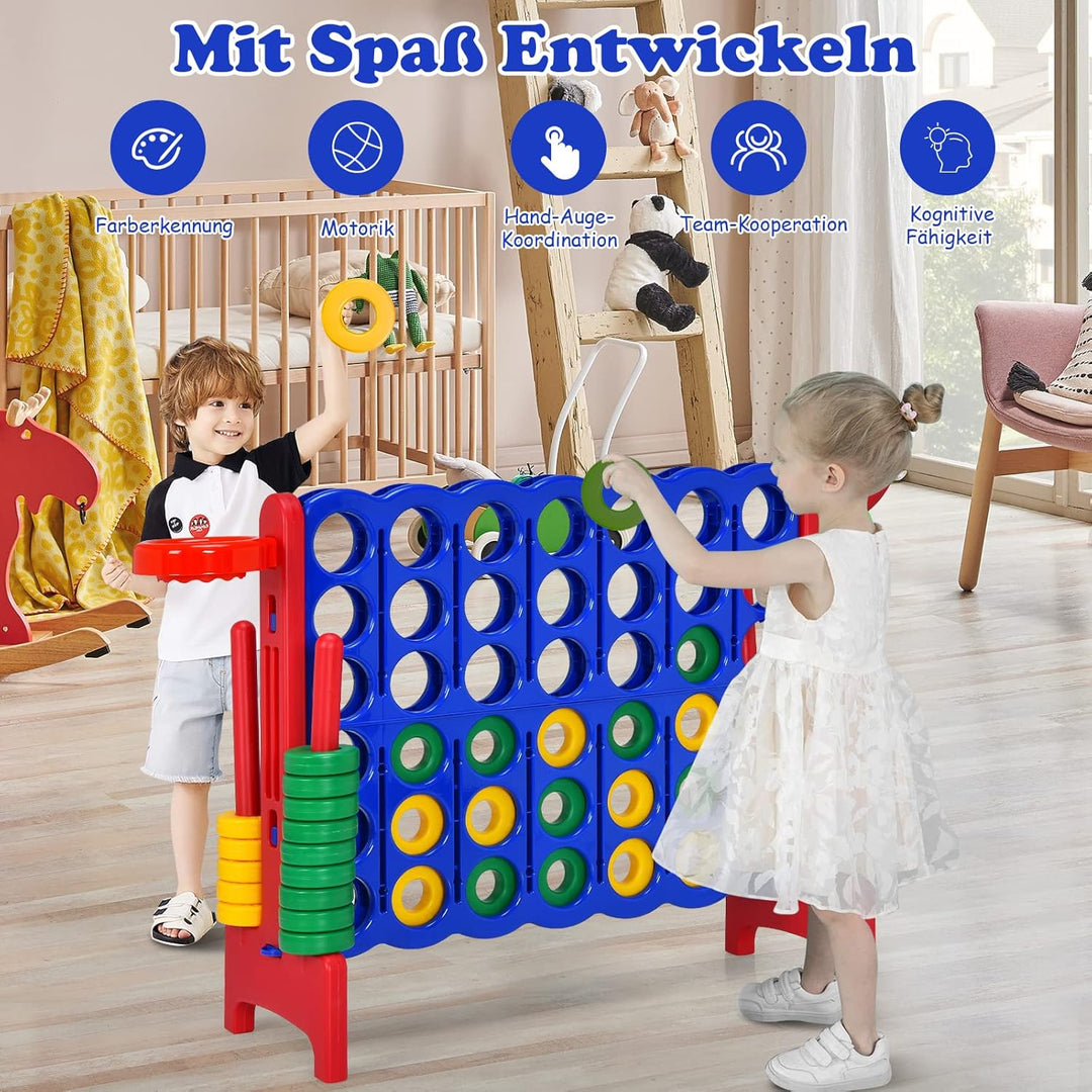 GOPLUS Riesiges 4 Gewinnt Spiel, Strategiespiel mit 42 Ringen, Basketballkorb & Wurfspiel & Schnells