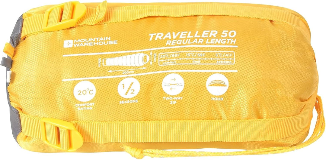 Mountain Warehouse Traveller 50 Schlafsack - 220 cm x 80 cm x 50 cm - Winddichter Schlafsack Gelb re