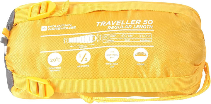 Mountain Warehouse Traveller 50 Schlafsack - 220 cm x 80 cm x 50 cm - Winddichter Schlafsack Gelb re