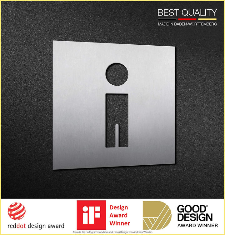 PHOS Design, PS0301K, WC Türschild Mann, 12 x 12 cm, Edelstahl gebürstet, selbstklebend, Toilettensy