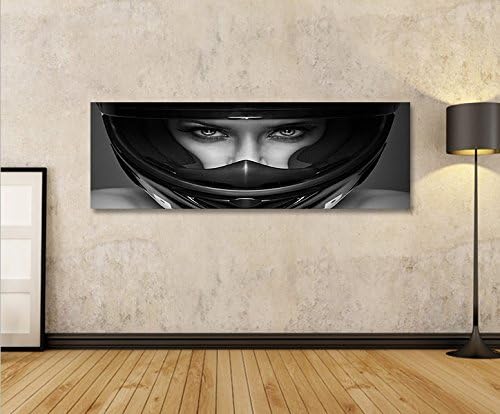 islandburner Bild Bilder auf Leinwand Frau mit Motorrad Helm Panorama XXL Poster Leinwandbild Wandbi