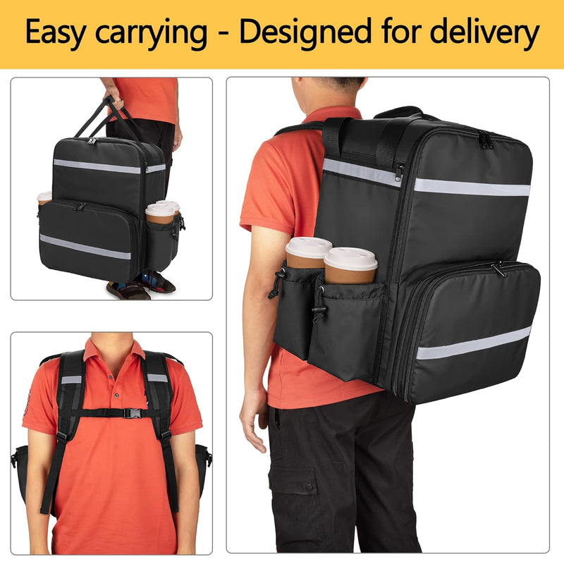 Trunab Pizza Tasche mit 4 Becherhaltern, 14-Zoll-Pizzaliefertasche mit Stützbrettern, Isolierte Lief