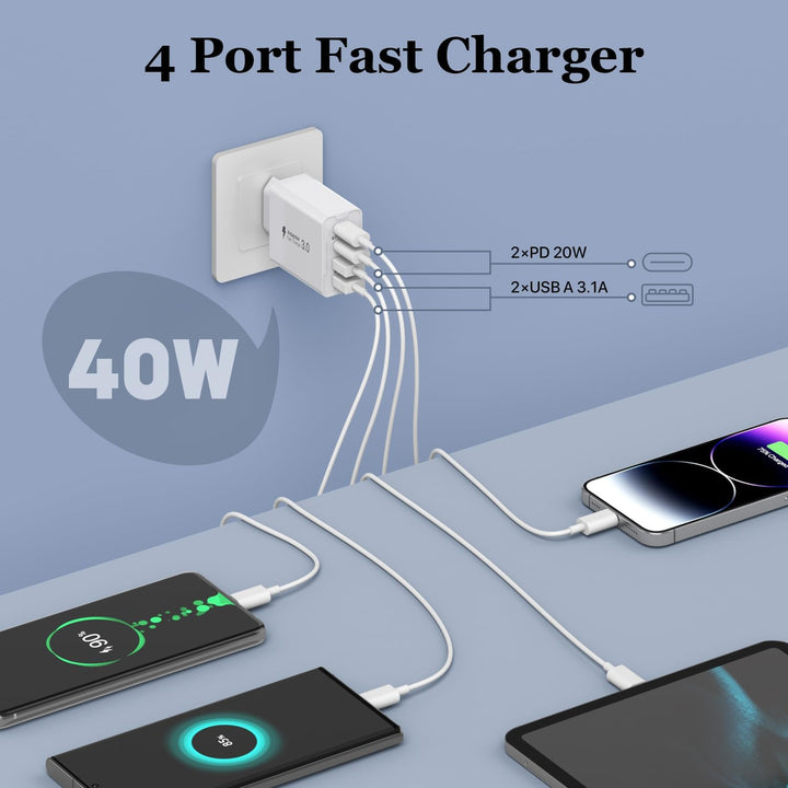 [2 Stück]USB C Ladegerät 40W,4 Ports Mehrfach Ladegerät mit USB-C und USB-A,USB C Schnellladeblock D
