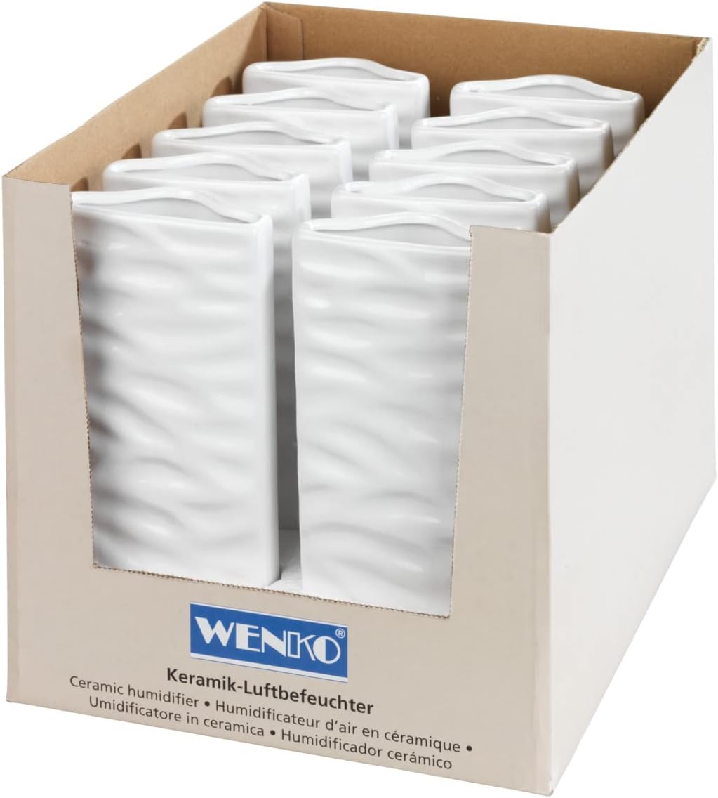 WENKO Keramik Luftbefeuchter Wellen, zum Aufhängen an Rippen-Heizungen, flache Form, Weiss Mehrfarbi