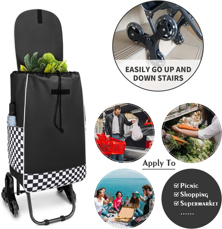 Kono Einkaufstrolley Einkaufswagen Stabiler Trolley Einkaufstrolley Klappbar 2 in 1 Abnehmbar Tasche