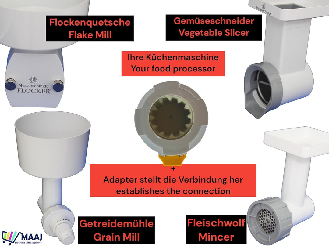 MESSERSCHMIDT Adapter FÜR VORSÄTZE ZU KÜCHENMASCHINE KITCHENAID Smeg Kenwood Bosch - Made IN Germany