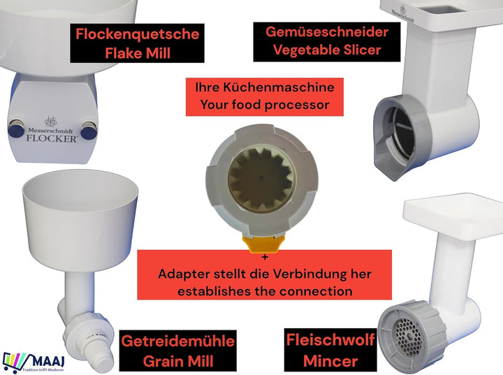 MESSERSCHMIDT Adapter FÜR VORSÄTZE ZU KÜCHENMASCHINE KITCHENAID Smeg Kenwood Bosch - Made IN Germany