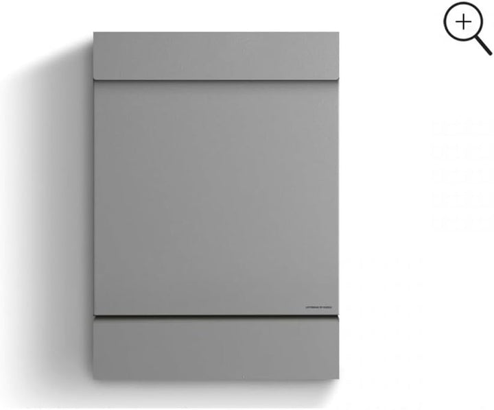 Letterman M Radius Design-Briefkasten mit Zeitungsfach Silber, moderner Postkasten mit Zeitungsrolle