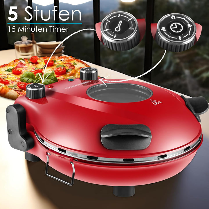 Pizzaofen elektrisch mit 32 cm Pizzastein | 390°C | Pizzabackofen | Pizza-Backstation | Elektrischer