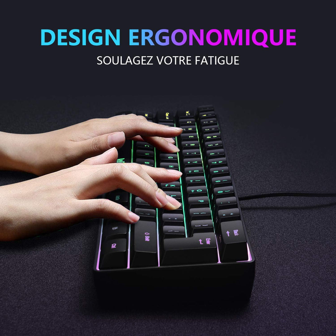 RedThunder 60 % Set mit Tastatur und Maus, 2-in-1, französische AZERTY, Mini-Tastatur, ultra-kompakt