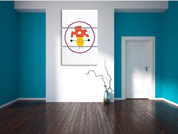 Pixxprint Süsser Pilz weiss 3-Teiler Leinwandbild 120x80 Bild auf Leinwand