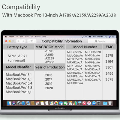 XINGLT a1713 a1708 Akku Ersatz Laptop Akku für a1708 MacBook Pro 13 Zoll Retina A1713 Akku Ersatz Ho