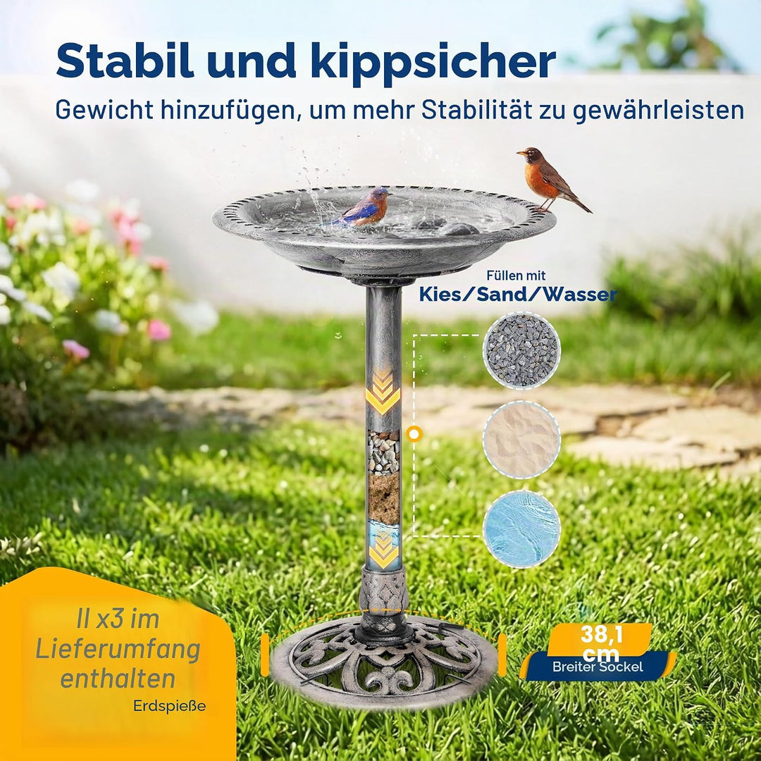 VIVOHOME Vogeltränke 71cm hoch Polyresin leicht antike Optik für Aussenbereich Grau, Grau