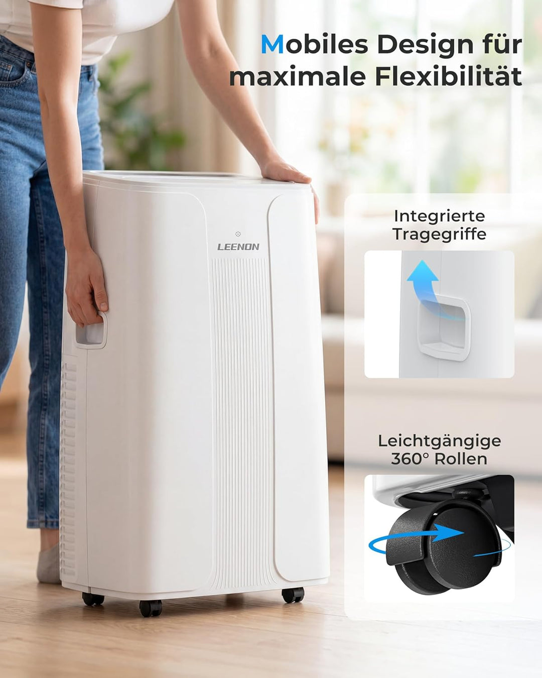 LEENON 14000 BTU Klimaanlage Mobil Klimagerät, 4 in 1 Kühlen Entfeuchten Lüftermodus Schlafmodus, Mo