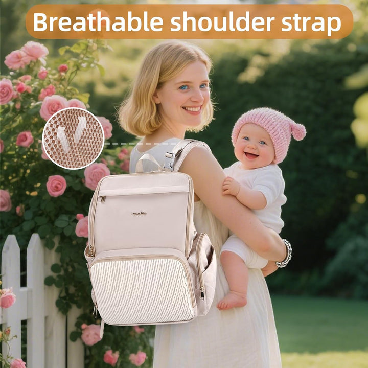 Stilvolle Baby-Wickeltasche, Babytasche mit Wickelunterlage, Schnullertasche und Kinderwagengurten L