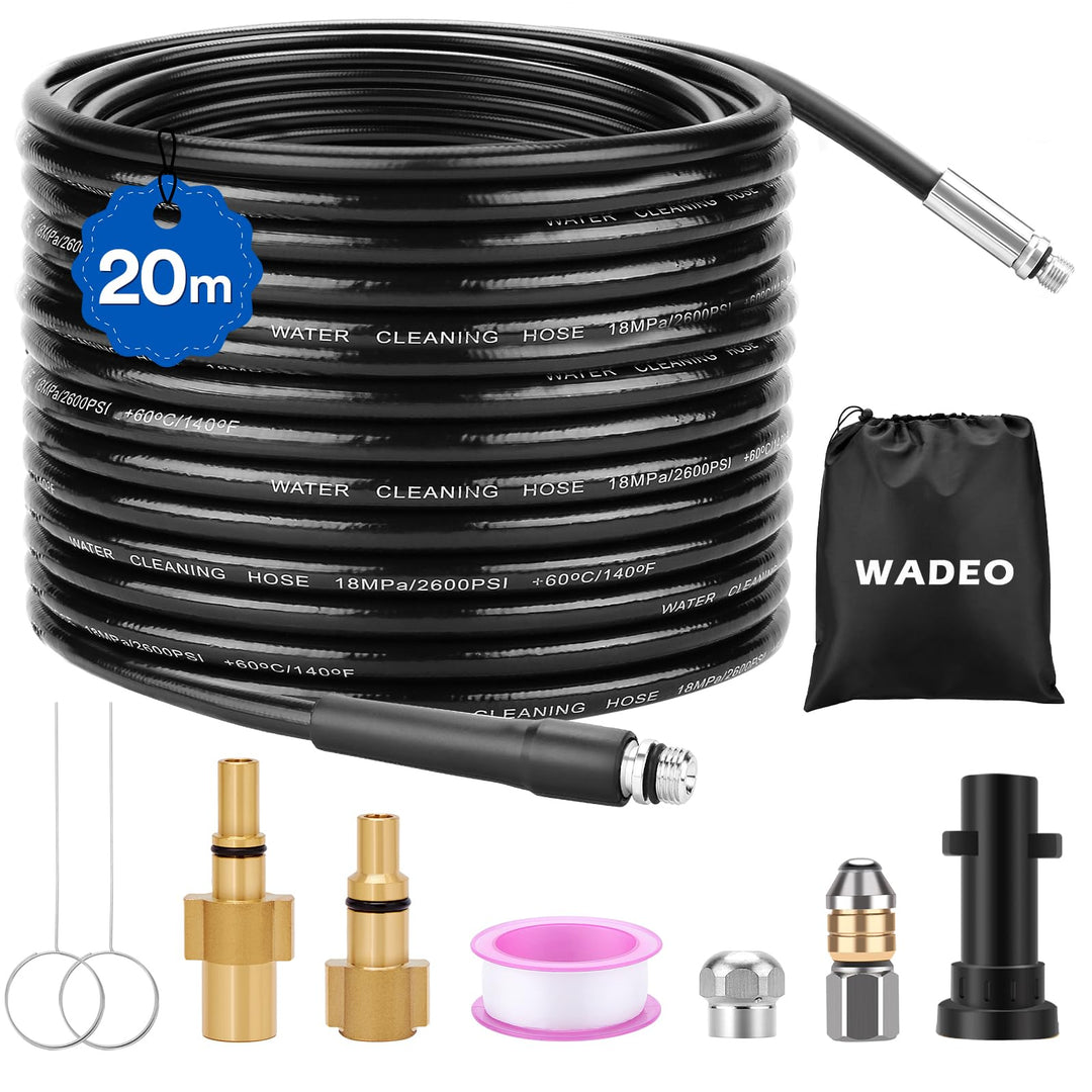 WADEO Rohrreinigungsschlauch 20m 180 Bar / 2610 PSI Rohrreinigungsset geeignet für Hochdruckreiniger