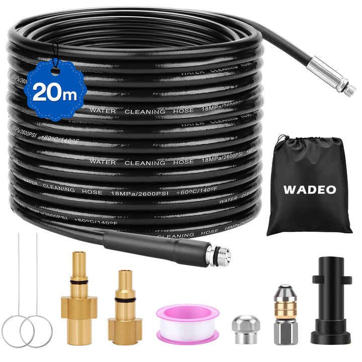 WADEO Rohrreinigungsschlauch 20m 180 Bar / 2610 PSI Rohrreinigungsset geeignet für Hochdruckreiniger