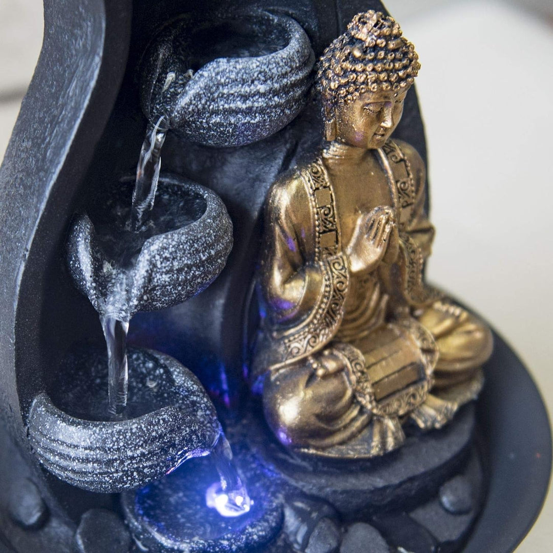 Zen Light Praya Zimmerbrunnen mit Pumpe und LED-Beleuchtung, Kunstharz, Gold & Zen'Light Zen Dao Spr