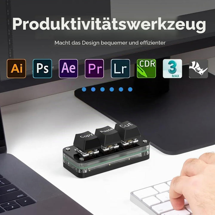 3 Tasten Mini Tastatur - Copy Paste Cut - Mechanische RGB Gaming Tastatur, Programmierbar, Makro, Be