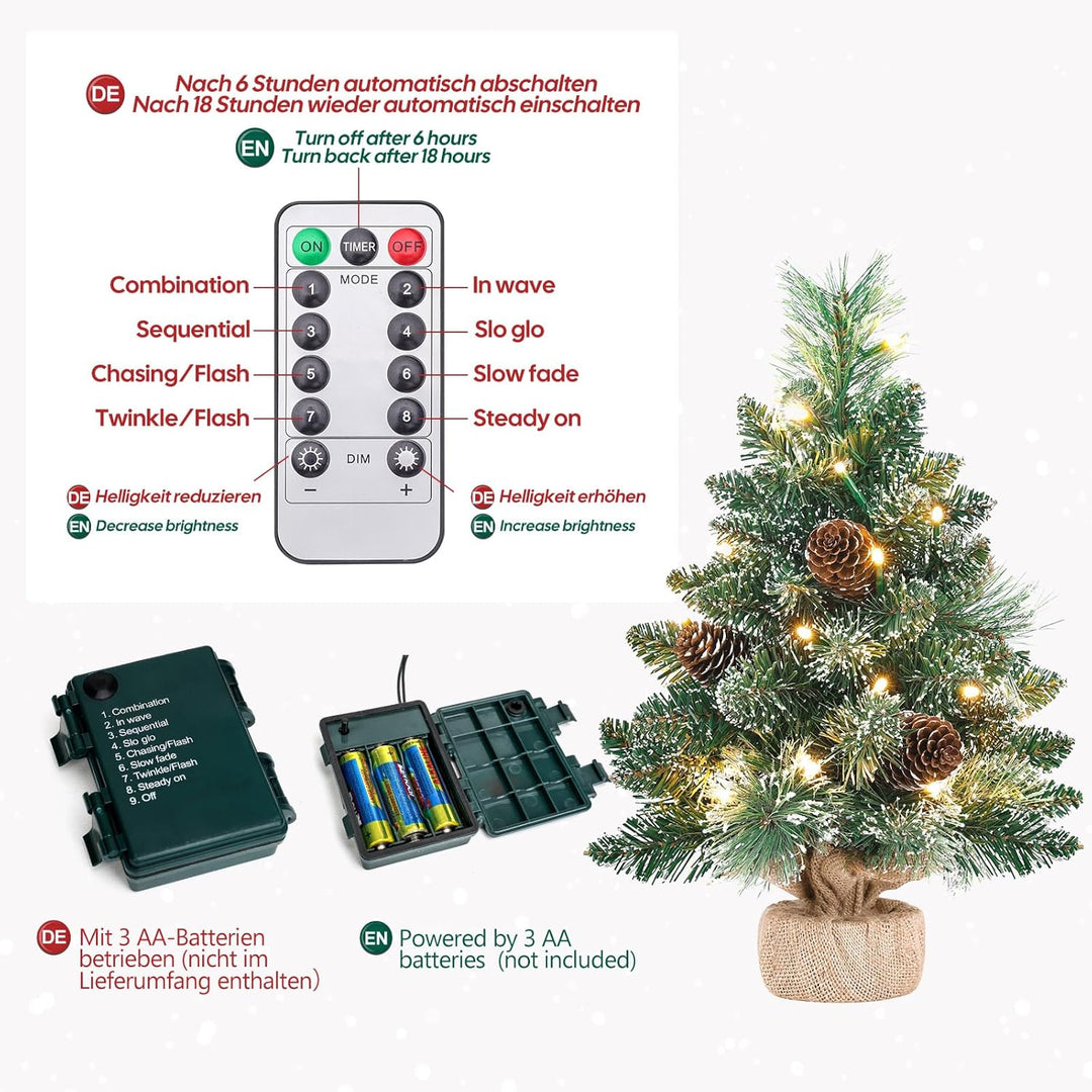 Yorbay Mini Weihnachtsbaum mit Beleuchtung LED und weissem Schnee, 40cm Tannenbaum mit Stern-Baumspi