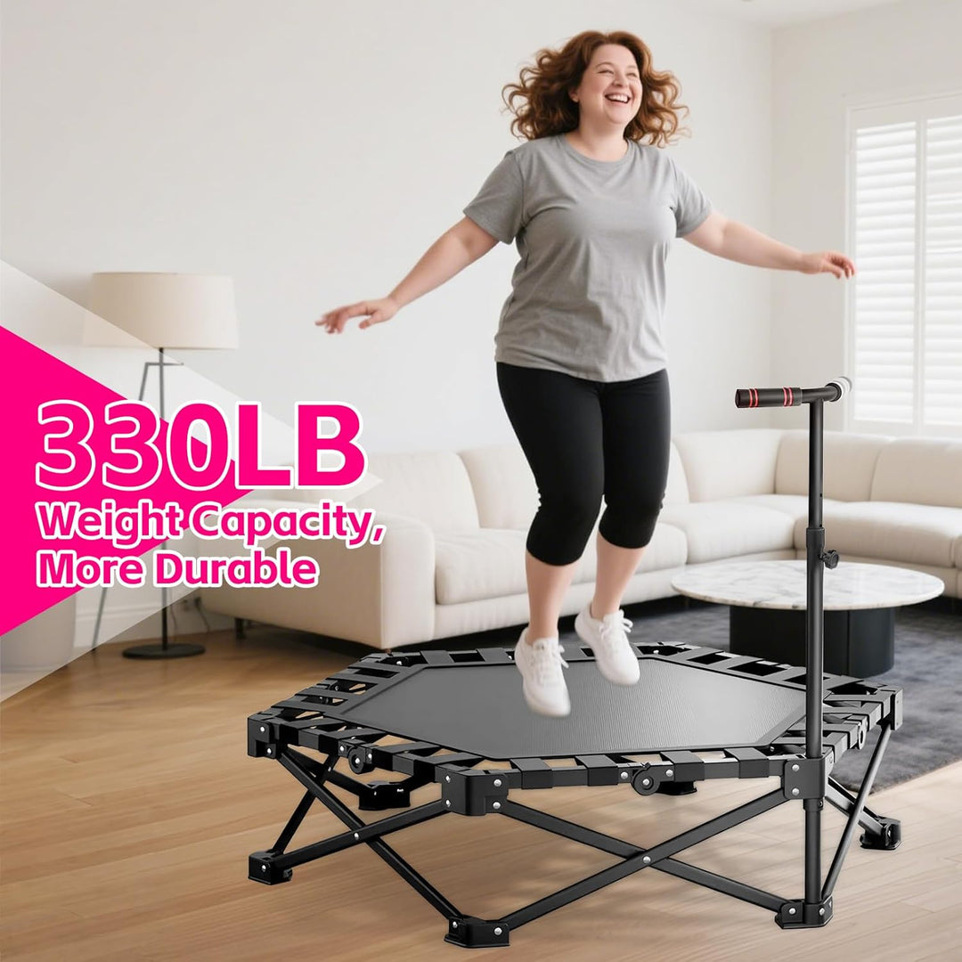 Trampolin Indoor Klappbar, mit Verstellbarem Griff, Trampolin für Jumping Fitness, Einfach zu Organi