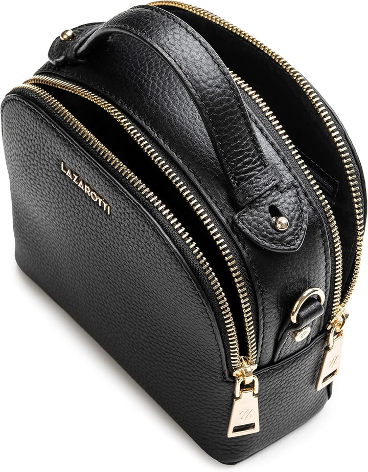 Lazarotti Bologna Leder Handtasche Damen | 2 Hauptfächer & abnehmbaren Tragegurt | mittelgrosse Henk