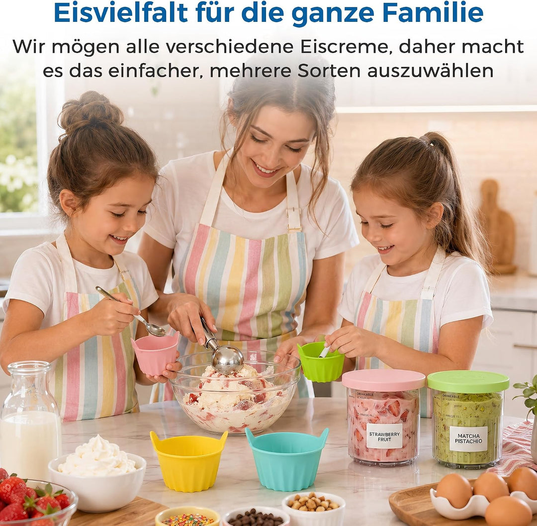 4 Stück Behälter für Ninja Creami Deluxe + Silikon-Dessertbecher, Ersatz Pints mit Deckel für NC500