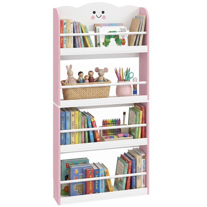 AIYAPLAY Bücherregal Kinder Wandregal mit 4 Etagen 60 x 15 x 120 cm Rosa | Zuckerwatte-Design, Spiel