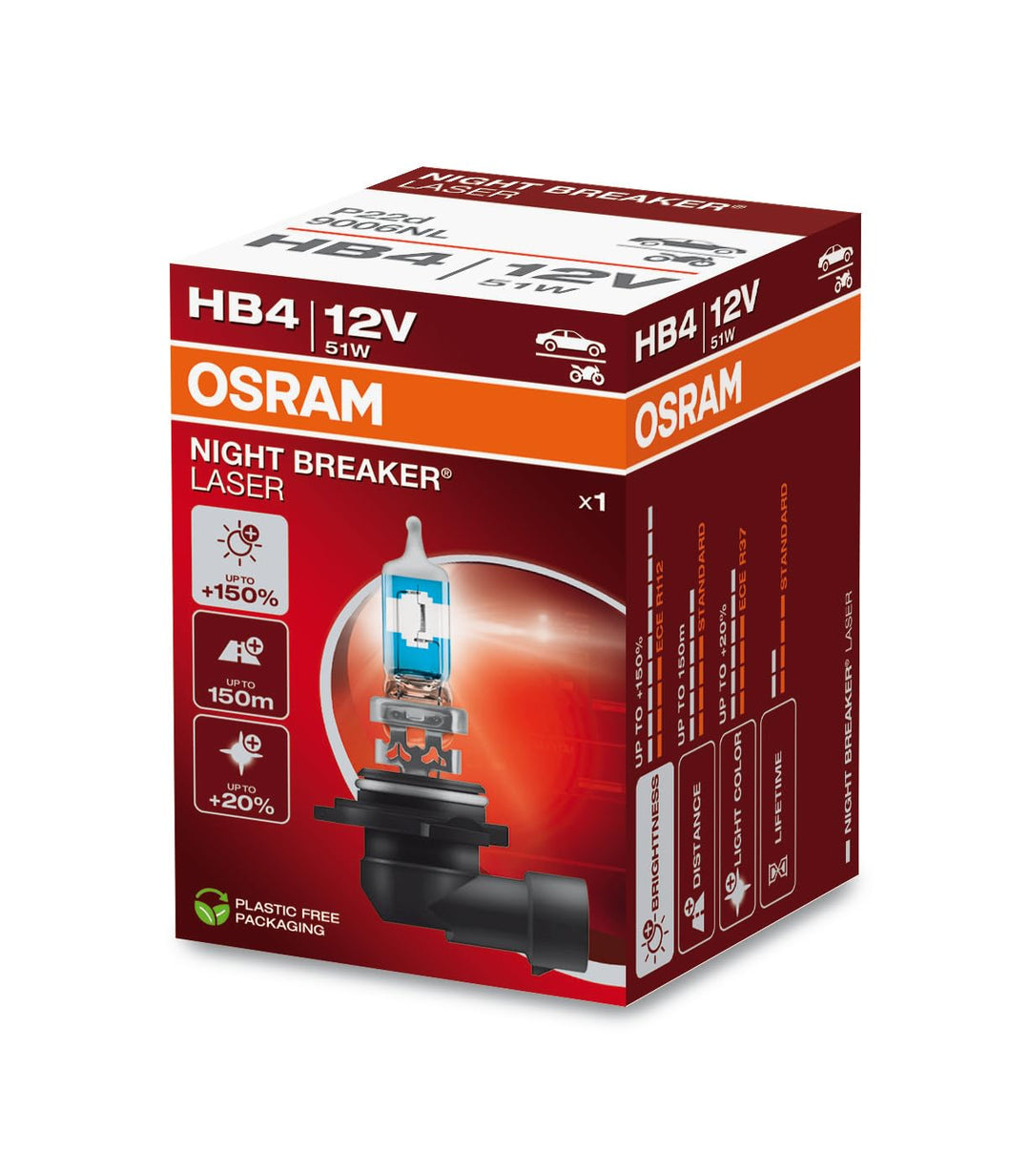 Osram Night Braker Laser HB4, mit 150 Prozent, Next Gen, Halogenscheinwerfer, 1 lampe, Allgemein, Fa
