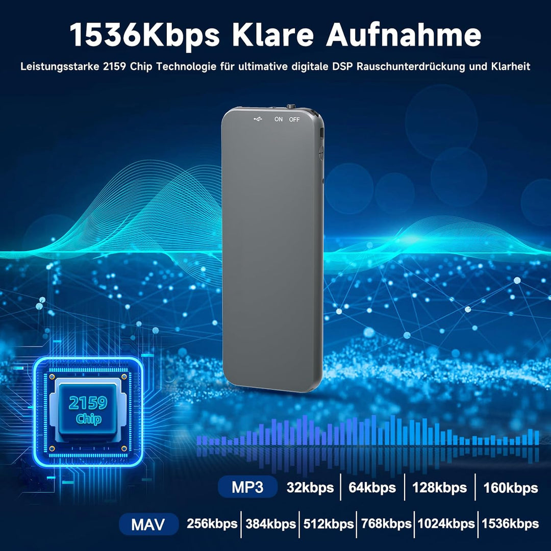 64GB Ponovo Diktiergerät im Schlüsselanhänger-Design mit Metallgehäuse, EIN-Tasten-Bedienung, 1536kb
