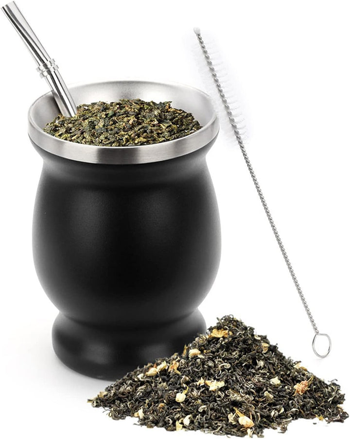 Yerba Mate Becher, Edelstahl Mate Becher Mit Reinigungsbürste Schwarzer Yerba Mate Strohhalm Mate Te