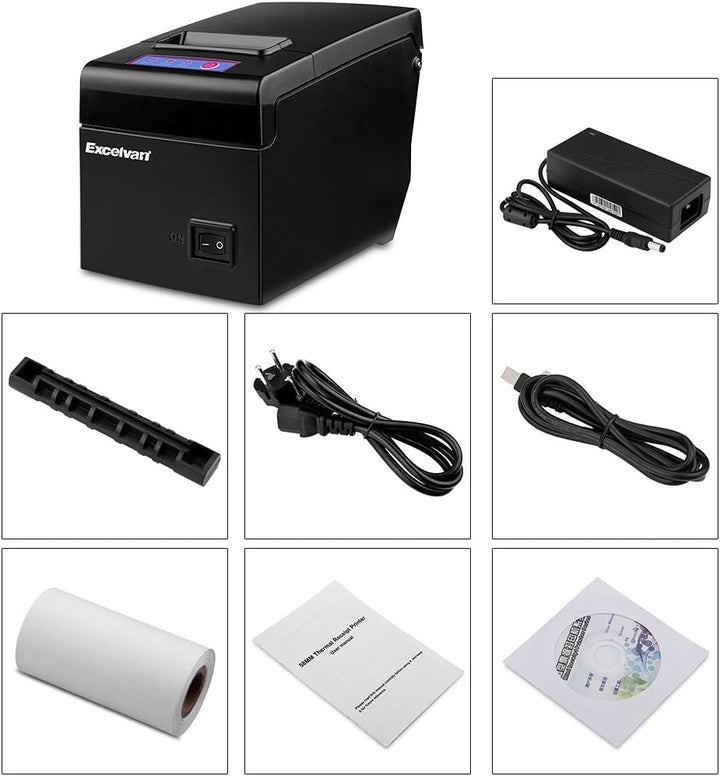 Excelvan E58 - Bluetooth Thermodrucker für Quittungen und Tickets (58 mm, Android, iOS, Windows, Lin