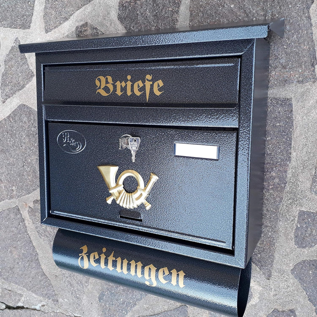 Grosser Briefkasten/Postkasten XXL Anthrazit mit Abnehmbarer Zeitungsrolle Flachdach Katalogeinwurf