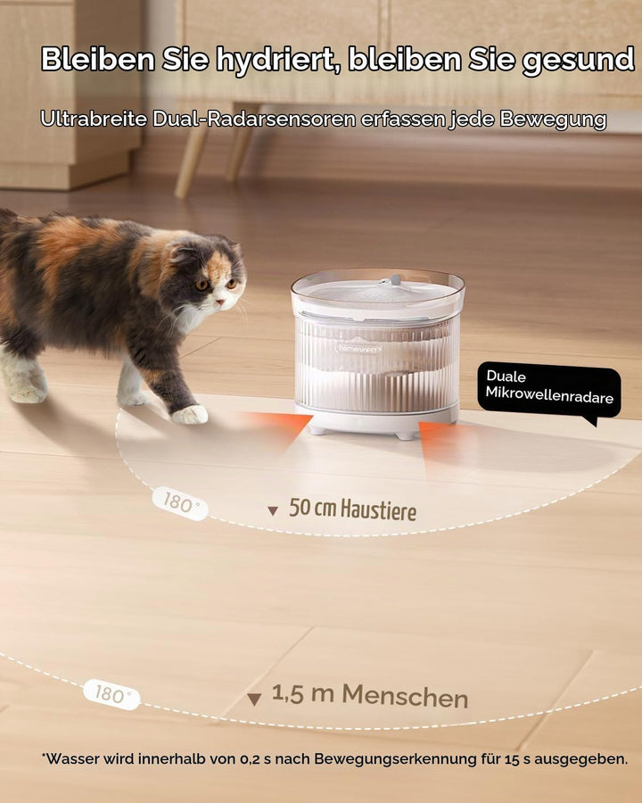 Homerunpet Katzenbrunnen Kabellos mit Bewegungsmelder &amp; Ultraleiser Kabelloser Pumpe, BPA-freier Tri