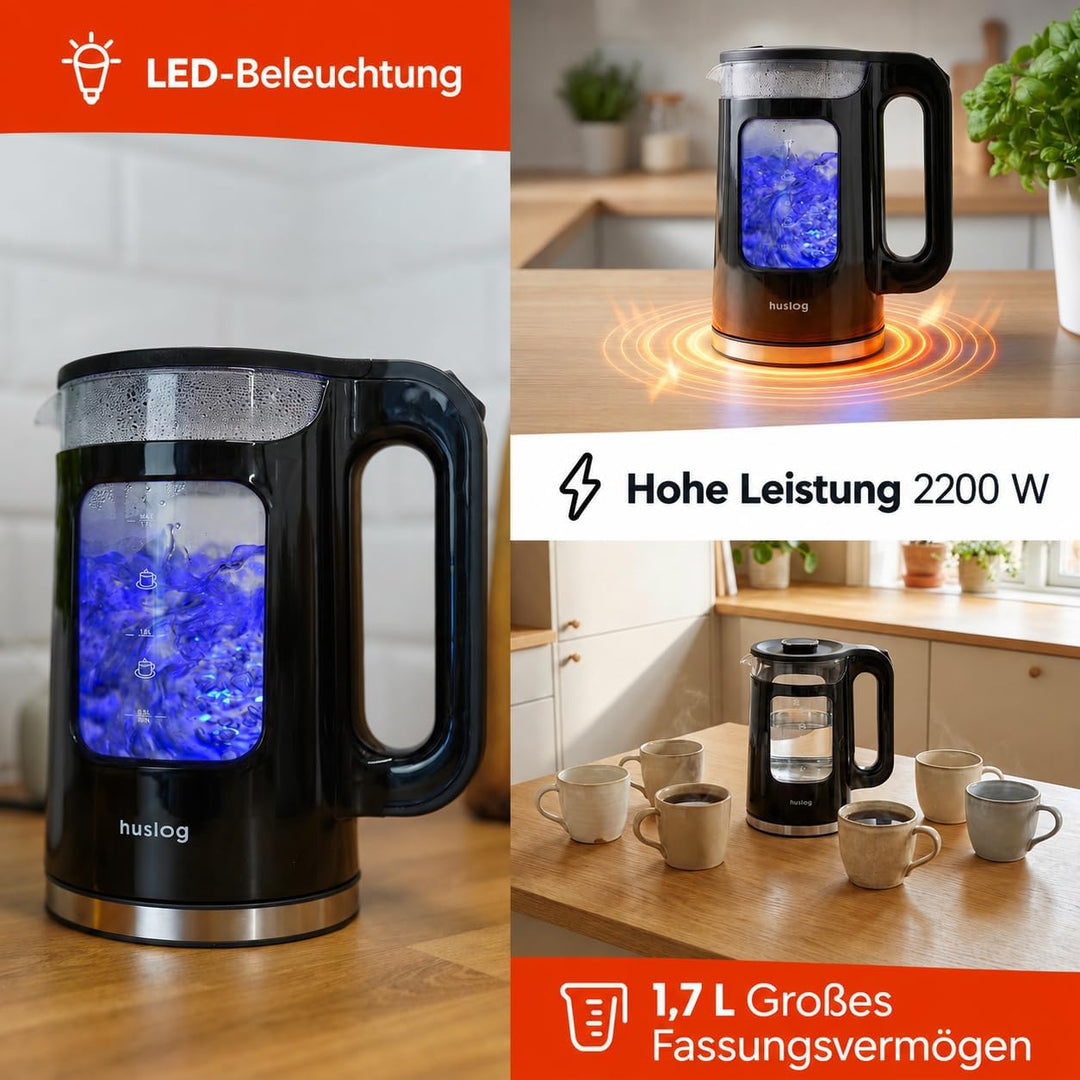 ELEKTRISCH, KABELLOS, 2200W, LEISTUNGSFÄHIG 1.7L, FENSTER, SCHWARZ 1.7 Liter Schwarz, Schwarz