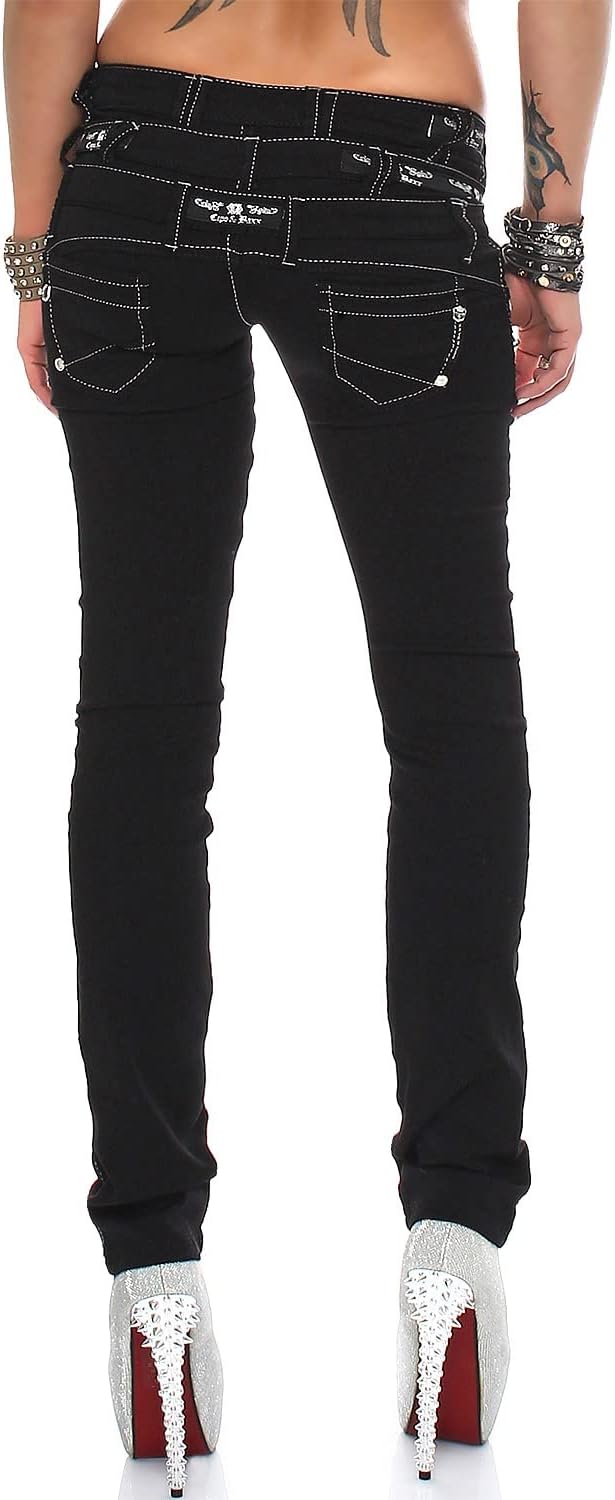 Cipo &amp; Baxx Damen Jeans – Slim Fit &amp; Used Look | Modische Kontrastnähte &amp; Mehrtaschen | Bequeme Stre