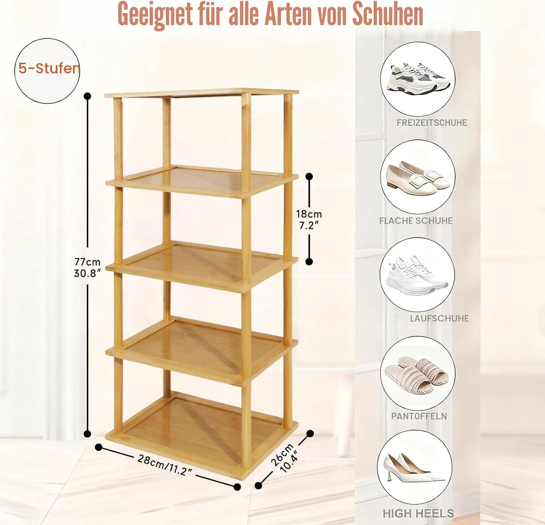 Aniston Bambus-Schuhregal, 5 Etagen, vertikales Schuhregal für kleine Räume, freistehend, hoch, schm