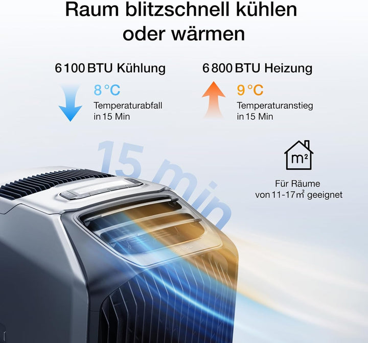 ECOFLOW WAVE 3 Tragbare Klimaanlage mit 1024Wh Zusatzakku, 1800 W/6100 BTU Kühlen, 2000 W/6800 BTU H
