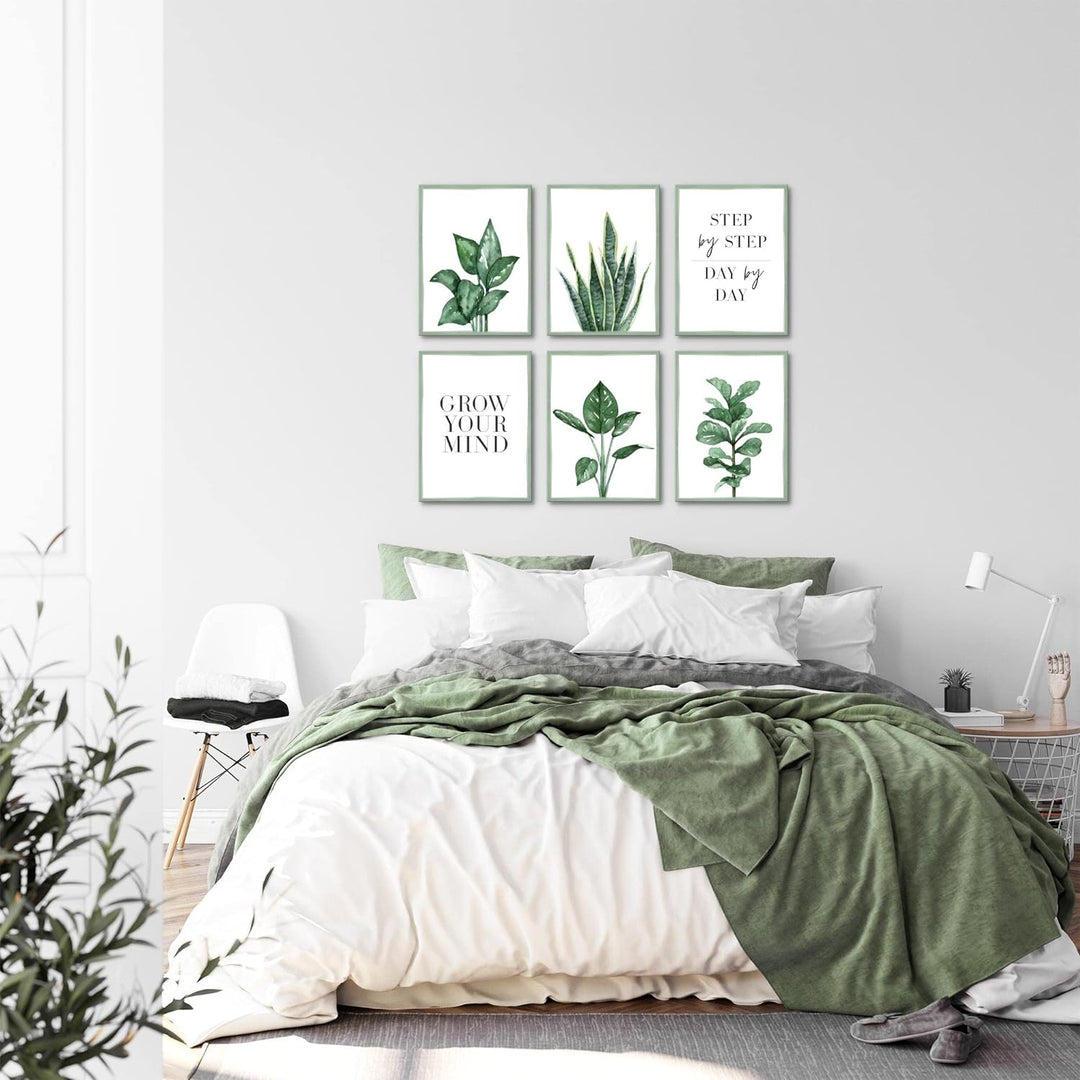 Novart Set Wandbilder - KEIN EXTRA RAHMEN BENÖTIGT - Wohnzimmer Schlafzimmer - Bilder Modern Grün Bl