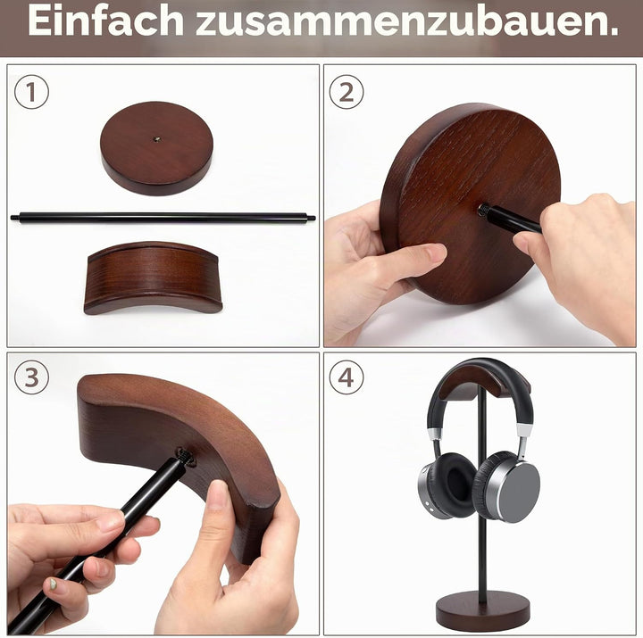 Kopfhörer Ständer Holz, Wood Headset Halterung aus Walnussholz und Metall mit Anti Rutsch Pad für Al