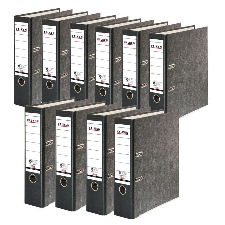 Original Falken 10er Pack Recycling-Ordner Wolkenmarmor. Made in Germany. 8 cm breit DIN A4 schwarze